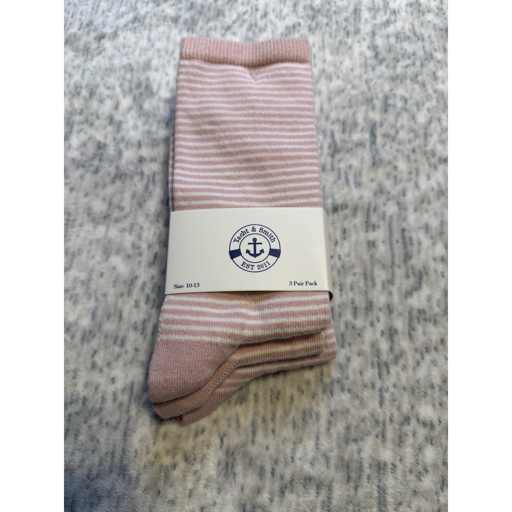Yacht &‎ Smith Mens 3 Pair Pack Pink White Stripe Crew Socks Size 10 13